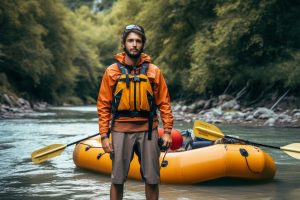 a young man in a rafting outfit