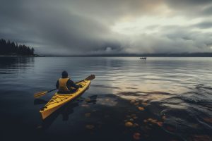 a kayaker in a cloudy weather