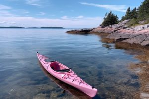 a pretty pink kayak on an island