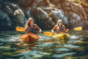 two women with paddlers 